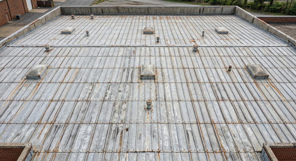 Damaged weathered roof before Steel Guard restoration